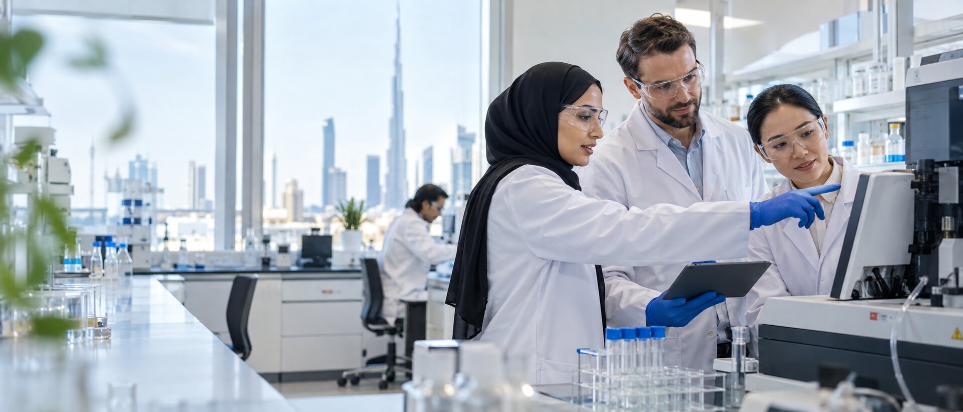Laboratory professionals collaborating in a modern UAE laboratory
